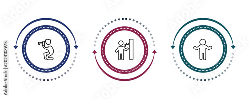 Tableau sur toile outline people icons set - photographer working, knocking, crucified pose