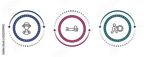 Foto outline people icons set - farmers, lying person reading, effort