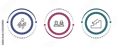 Canvas-taulu outline people icons set - running at finish line, students, downstairs