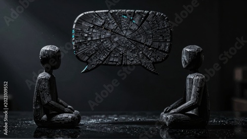 Futuristic AI Communication Concept with Abstract Humanoid Figures