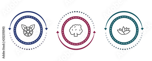 Принти на полотні outline nature icons set - flower, hawthorn tree, nymphea