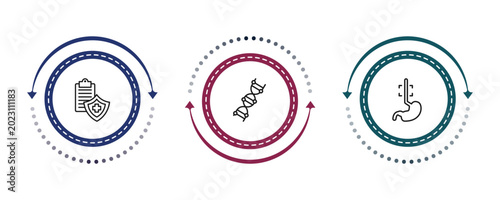 Foto outline medical icons set - medical insurance, medical chain of dna, esophagus