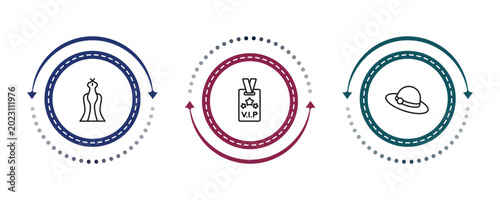 Foto outline luxury icons set - luxury dress, vip pass, bowler hat