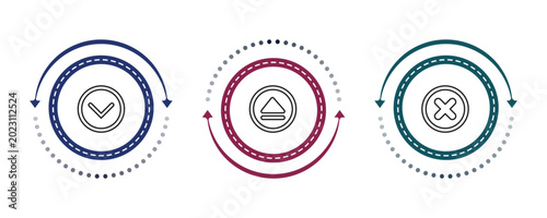 Photos outline interface icons set - down, eject, x mark