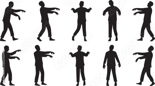 Tableau sur toile Zombie Silhouettes Set Halloween Undead Monsters Vector