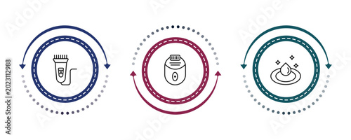 Fotografie outline hygiene icons set - electric razor, epliator, purity