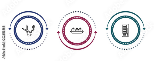 Tableau sur toile outline hotel and restaurant icons set - barbershop, dim sum, vending hine