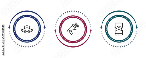 Fotografie outline general icons set - product release, agitation, distance learning