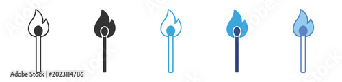 Photos Matchstick Fire Icon Set , ignition flame symbols, burning match icons, fire starter elements, and heat energy vector icons