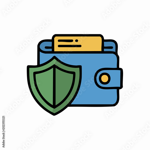 Secure wallet shield icon for digital money insurance protection and safe finance transaction.