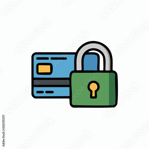 Secure payment credit card protection with padlock icon for safe transaction online business financial data.