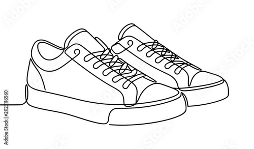 Continuous One Line Sneakers Outline Vector Illustration