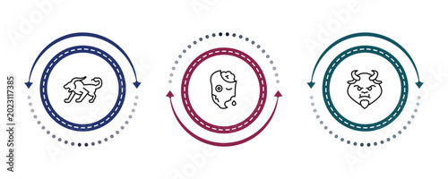 Tableau sur toile outline fairy tale icons set - chimera, zombie, beast