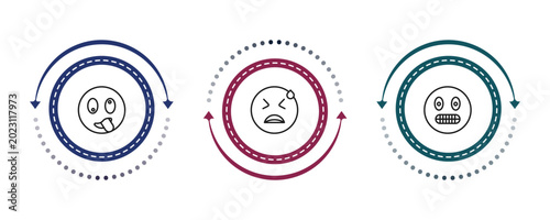Billede på lærred outline emoji icons set - stupid emoji, desperate emoji, nervous editable vector