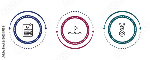Foto outline education icons set - check list, halfway, medallion
