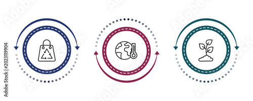 Foto outline ecology icons set - recycle bag, greenhouse effect, plant a tree