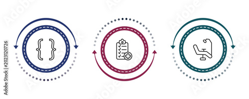 Canvastavla outline dentist icons set - brackets, health report, dental chair