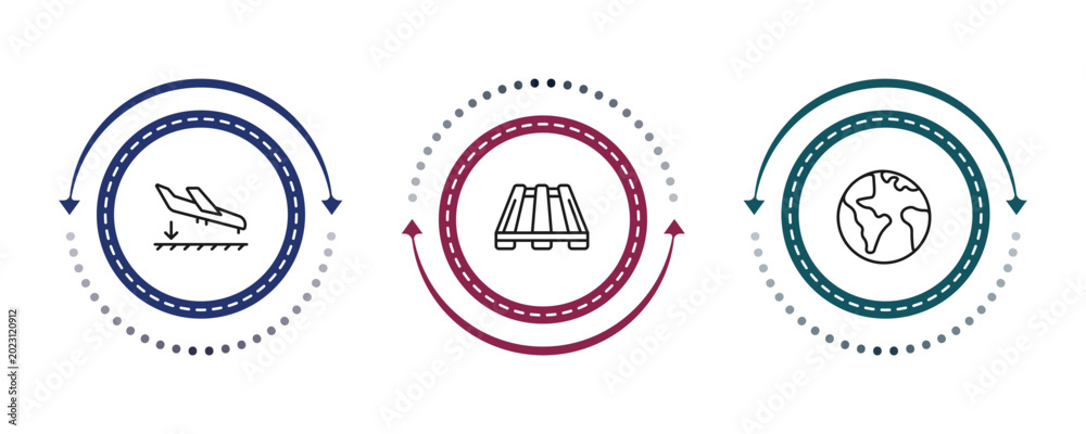 Obraz premium outline delivery and logistic icons set - arrival, pallet, planet earth. editable vector for web and mobile ui