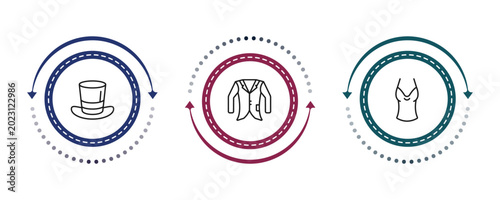Schilderij op canvas outline clothes icons set - top hat, oxford wave blazer, camisole