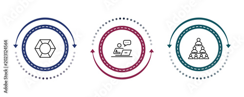 Foto outline business and analytics icons set - polygonal chart, correspondence, hierarchy