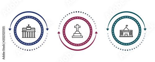 Tableau sur toile outline buildings icons set - brandenburg gate, christian cemetery, embassy