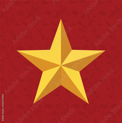 Golden Star Symbol on Red Background with Shiny 3D Gold Decoration Vector Illustration for Christmas Celebration and Award Design