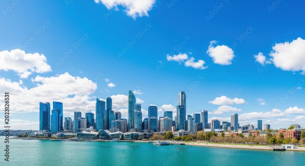 Obraz premium Panoramic view of toronto skyline on a sunny day
