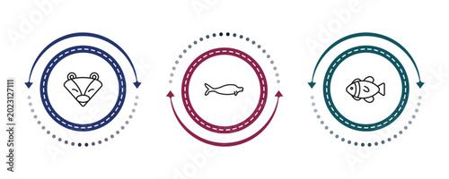 Canvas Print outline animals icons set - badger, sea cow, clownfish