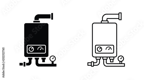 water heater icon set black and white line art