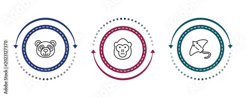 Canvas Print outline animals icons set - panda bear, orangutan, stingray