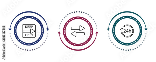 Foto outline alert icons set - keep right, two way, 24h