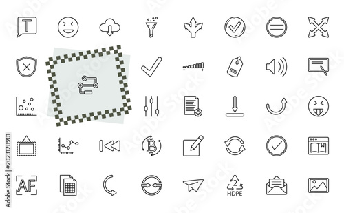 Vászonkép outline user interface icons set - text box, joyful smile, downloading, ribbon from a book