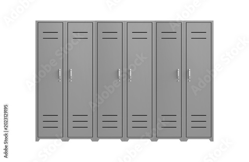 Fotografía Four gray metal school lockers standing together isolated on transparent backgro