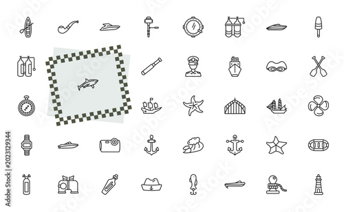 Foto outline nautical icons set - skiff, pipe, afterdeck, rubber raft