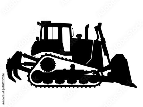 Schilderij op canvas Black silhouette of a powerful industrial bulldozer construction vehicle