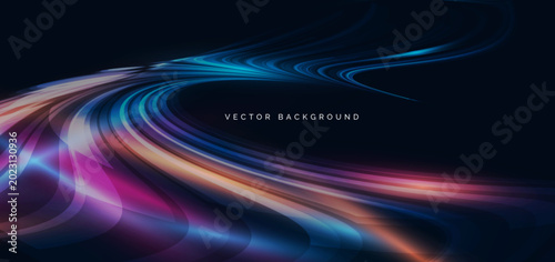 High speed muticolor curved lines on dark blue background.