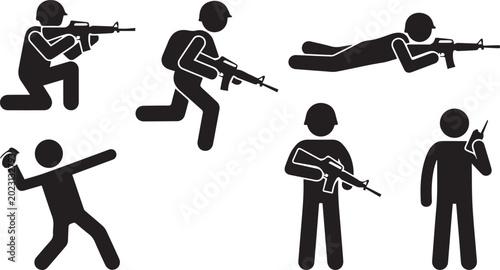 Photos Soldier Silhouettes Set: Army Combat and Military Icons