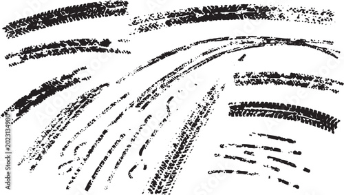 Photos Black tire tracks on white background, tire tread