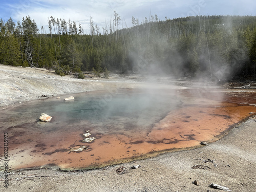 Photos Steaming geothermal hot spring in Yellowstone National Park