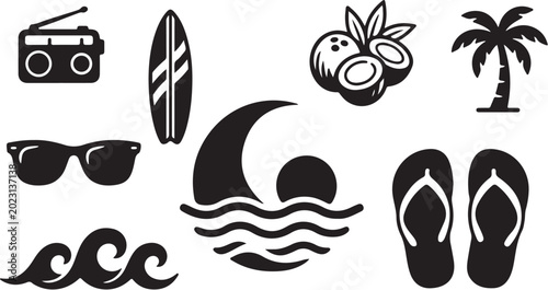 Summer Vacation Icons and Beach Symbols Collection