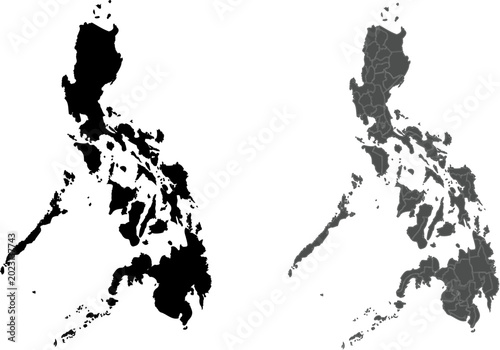 Vector Maps of the Philippines Featuring Silhouette and Provincial Borders Silhouettes