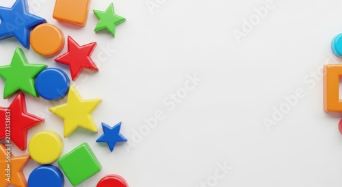 Colorful plastic toy shapes on white background