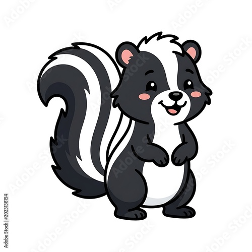 Cute cartoon skunk standing upright.