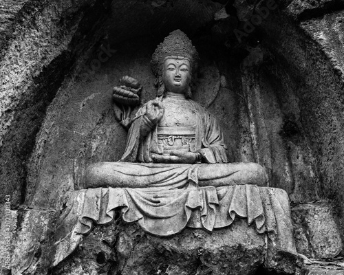 Tableau sur toile Ancient Buddha Stone Carving at Feilai Peak in Hangzhou