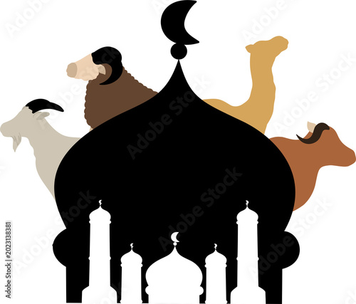 eid al adha animals and mosque silhoutte