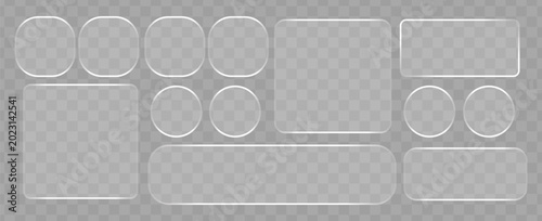 Foto Liquid glass frames and buttons set isolated on transparent background