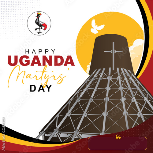 Celebrate faith and heritage with this stunning Uganda Martyrs' Day graphic artwork, perfect for religious greeting cards, social media posts, and commemorative banners.
