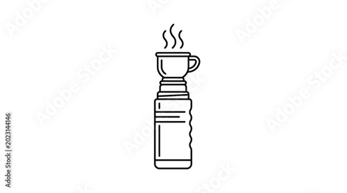 Foto Coffee maker with cup line drawing on white background
