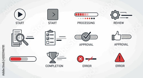 Fotografie Collection of various business process workflow icons.