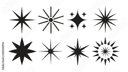 collection of abstract geometric starburst shapes and radial designs vector illustration set